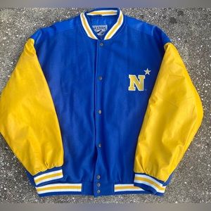 Vintage 1990s Steve and Barrys Navy Midshipmen Varsity Letterman Coat (Size XXL)